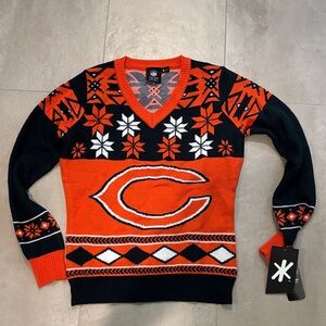 NFL Chicago Bears Orange and Blue V-Neck Sweater Size S